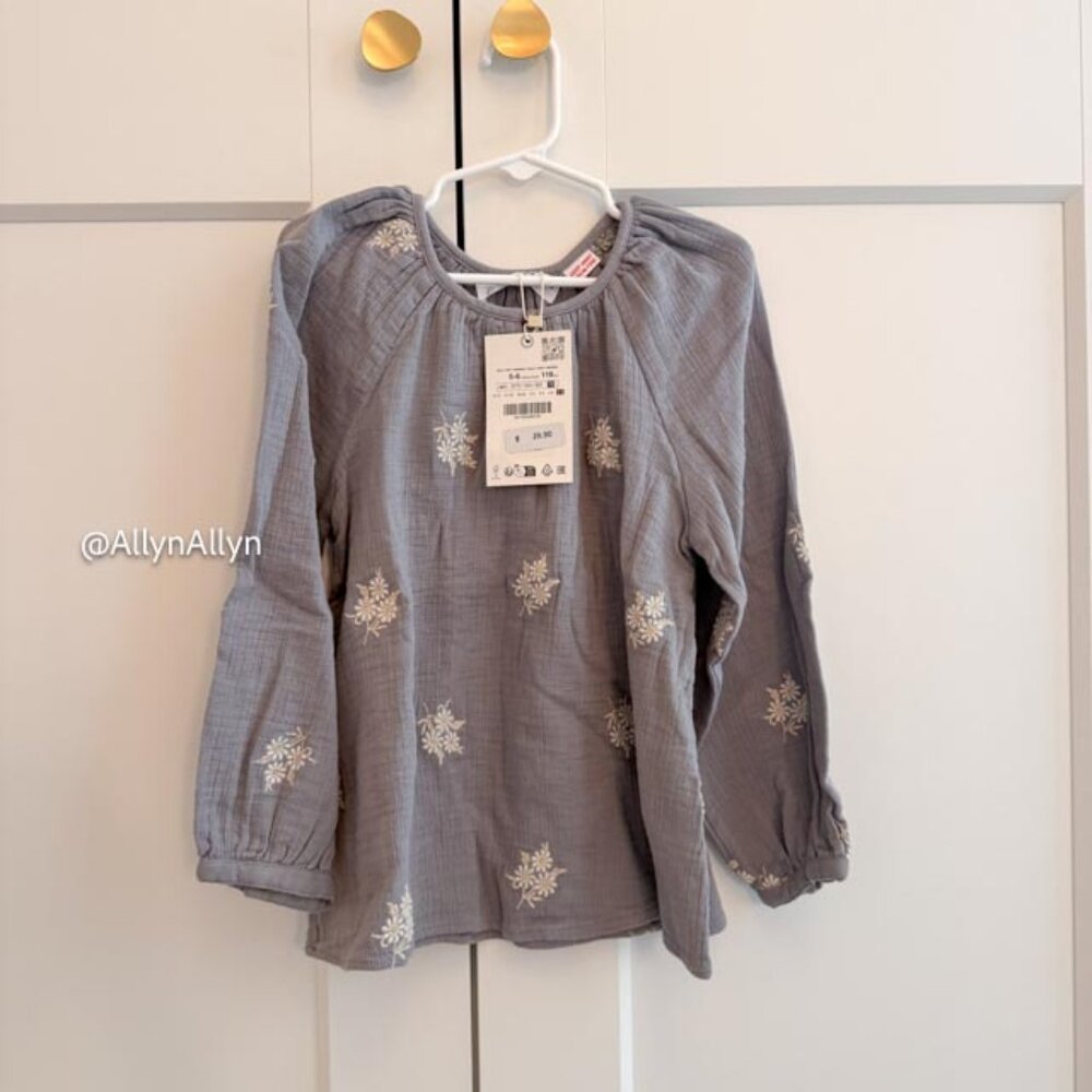 NWT Zara Dusty Periwinkle/Grey Blouse Girls 5-6T
